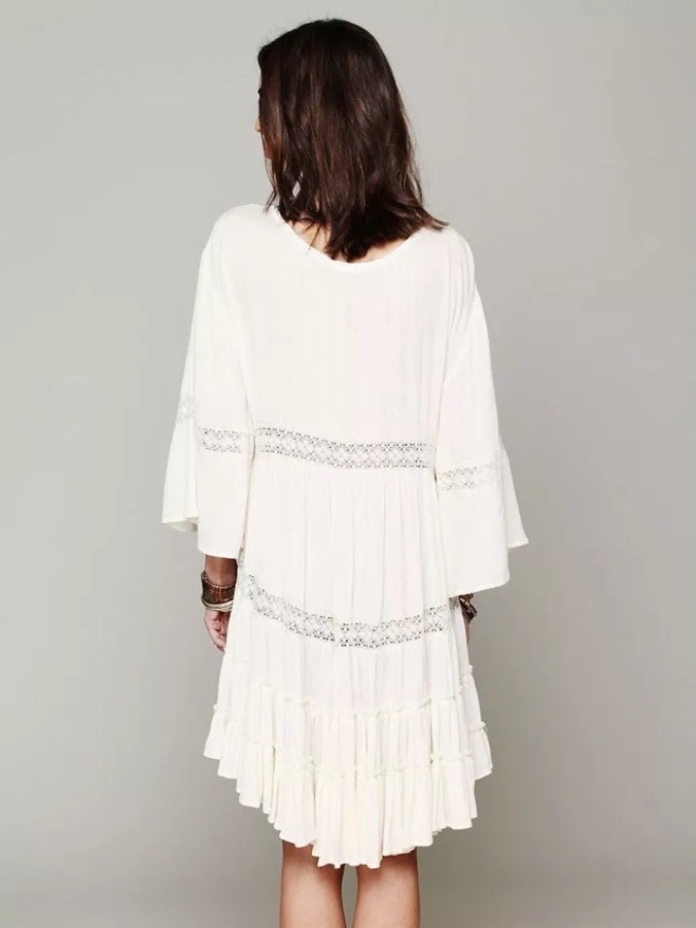 Free People Dream Cloud Daisy Lace Dress Ivory Tiered Bell Sleeve Small/Petite ( - Picture 3 of 3